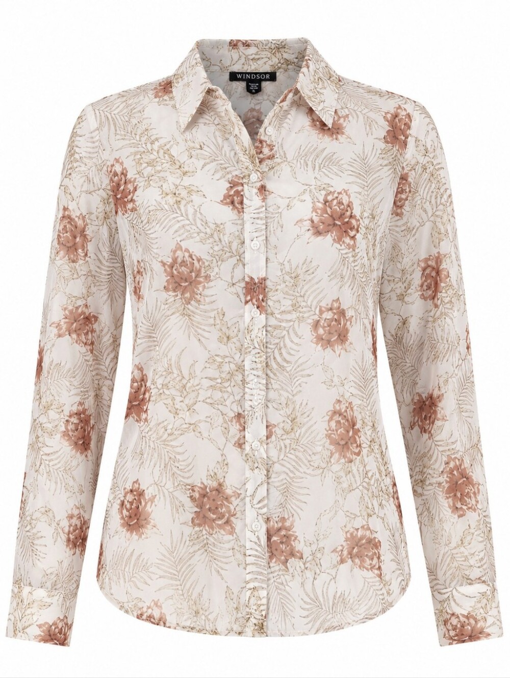 WINDSOR | Sheer Brown Tan Tropical Rose Button-Down Vacation Resort Shirt | XL